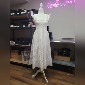 White Ruffled Cinched Dress